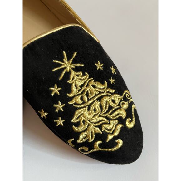 Faux Suede gold embroidered‎ Christmas loafer size 8 regency luxury unique - Picture 2 of 2